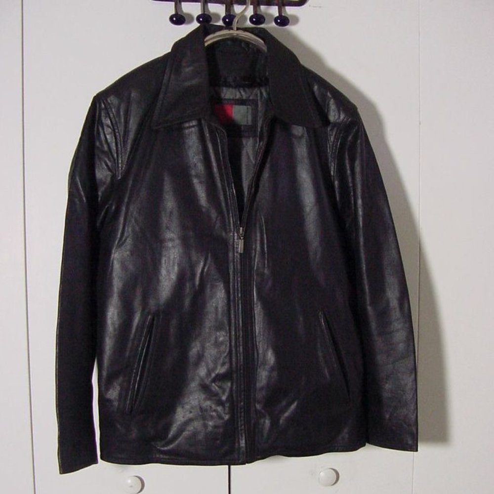 Vtg 90's Black Leather Koss Zip Insulated Jacket Sz L